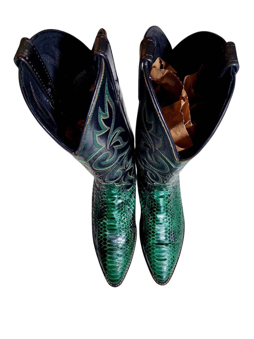 Dan Post Emerald Green Snakeskin Embossed Cowgirl Western Boots 8 Vintage - Picture 4 of 14